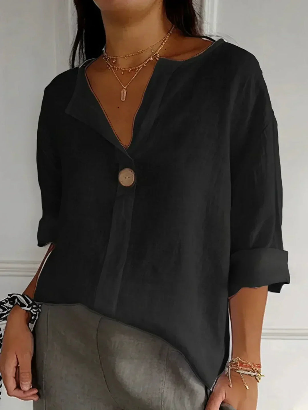 Louise™ | Blouse Minimaliste en Lin à Boutons